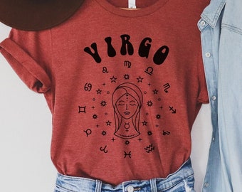 Virgo Shirt, Zodiac Shirt, Virgo Birthday Tee, Gift for Virgo, Astrology Astrological Sign Horoscope 70s, August Birthday September Birthday