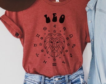 Leo Shirt, Zodiac Shirt, Leo Birthday Tee, Gift for Leo, Astrology Astrological Sign Horoscope 70s, July Birthday August Birthday