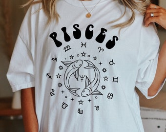 Camisa de Piscis, Camisa del Zodiaco, Camiseta de Cumpleaños de Piscis, Regalo para Piscis, Horóscopo del Signo Astrológico de astrología 70s, Febrero Marzo Cumpleaños