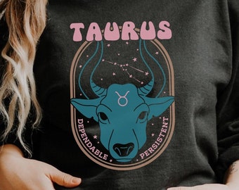 Bluza z lat 70. Taurus, bluza z astrologią Taurus, retro Taurus, bluza zodiakalna, prezent zodiakalny, prezent Taurus, horoskop urodzinowy