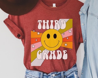 3rd Grade Teacher Shirt, Retro 70s Teacher, Third Grade Team, Teacher Appreciation Gift, Elementary School Teacher,Back to School,Smile Face