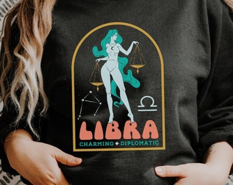 Bluza z nadrukiem Wagi, lata 70., astrologia Wagi, retro sweter Wagi, bluza z nadrukiem znaku zodiaku, prezent dla znaku zodiaku, prezent dla Wagi, urodziny Wagi, horoskop