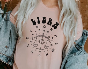Libra Shirt, Zodiac Shirt, Libra Birthday Tee, Gift for Libra, Astrology Astrological Sign Horoscope 70s, September October Birthday