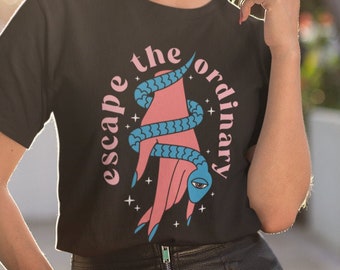 Escape The Ordinary Shirt, Snake Graphic Tee, Inspirational Quote, Boho Shirt, Spiritual Evil Eye Third Eye Mystical Witchy Occult Magic