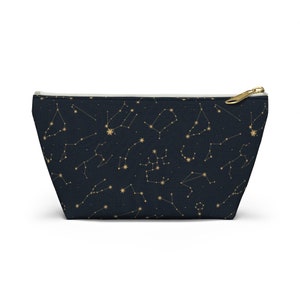 Constellation Boho Bohemian Zippered Accessory Pouch w T-bottom, Celestial Stars Occult Witch Zodiac Astrological Horoscope Makeup bag
