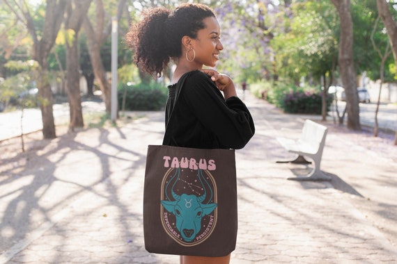 Taurus Zodiac Tote Bag, Taurus Constellation Stars 70s Zodiac Astrology Horoscope Beach Bag, Taurus Travel Bag, Taurus Reusable Grocery Bag