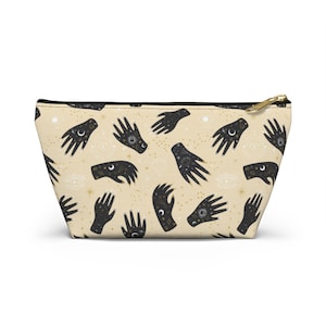 Bolsa de acessórios com zíper Boho Boho com fundo em T, constelação de Sol e Lua, bruxa oculta astrológica, olho maligno, terceiro olho, bolsa de maquiagem celestial