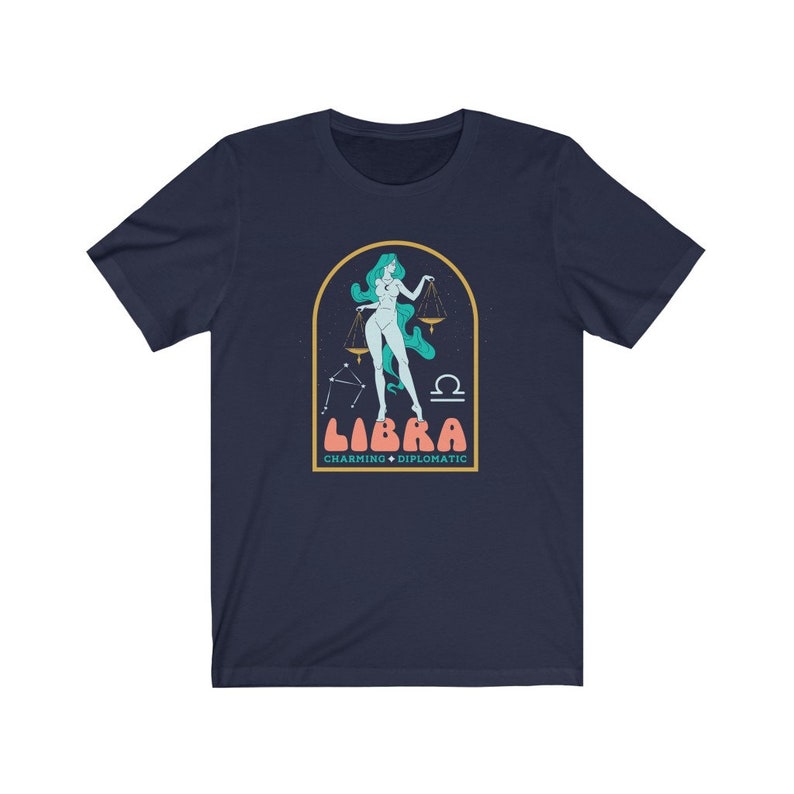 Koszulka Libra, koszulka zodiakalna z lat 70., koszulka astrologiczna Libra, koszulka z grafiką retro Libra, koszulka zodiakalna, prezent zodiakalny, prezent Libra, horoskop Navy