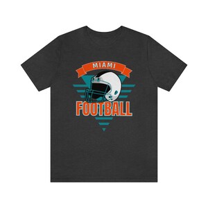 Miami Football Shirt, Vintage Style Miami Football TShirt, Retro 90s Miami Shirt, Miami Florida Sports Fan Dark Grey Heather