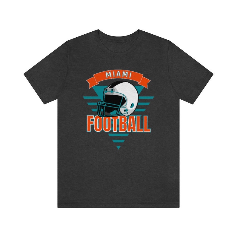 Miami Football Shirt, Vintage Style Miami Football TShirt, Retro 90s Miami Shirt, Miami Florida Sports Fan Dark Grey Heather