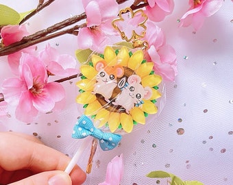 Hamtaro Keychain, Hamtaro charm, Hamtaro & Bijou, Hamtaro Kawaii, Hamtaro lollipop keychain, Hamtaro lollipop, Hamtaro, Bijou, Sunflower