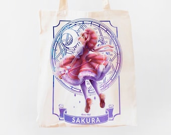 CARDCAPTOR SAKURA tote bag, Kawaii bolsa tela, bolsa algodón chica mágica, mágico, bolsa ilustrada, Card captor, art