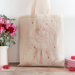 Zauberhafte Mädchen-Einkaufstasche, Original-Stofftasche, Mädchen-Baumwolltasche, natürliche Baumwolltasche, Tote-Illustration, Kunsttasche, Tote, Kunst