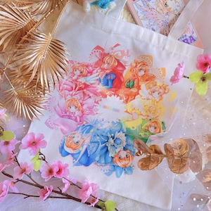 NEW CARDCAPTOR SAKURA tote bag, Kawaii bolsa tela, bolsa algodón chica mágica, círculo de colores, mágico, bolsa ilustrada, Card captor, art