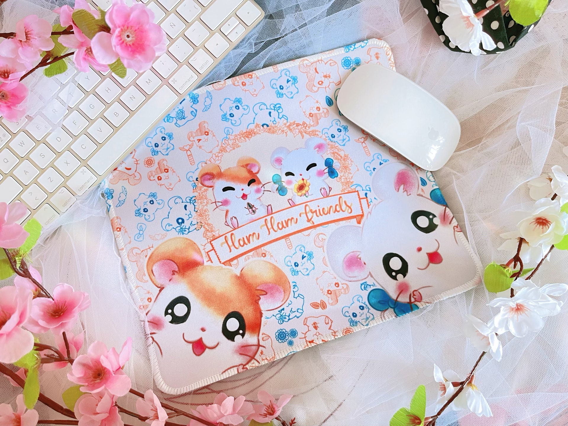 HAMTARO Mousepad, Hamtaro pad, Bijou, kawaii art, cute, hamster, pc, aesthetic, Hamtaro heartbreak, cute hamster, art, setup, anime, pad