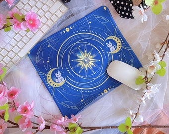 Cat Mousepad, Kitty mousepad, gold detail, original art, cute kitty, Star, constellations, aesthetic, astral, cute cat, kawaii art, setup