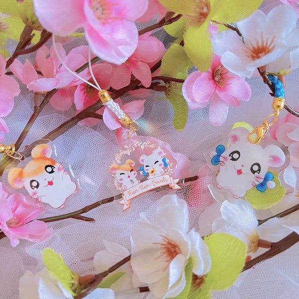 HAMTARO Schlüsselanhänger, Kawaii Charm, Hamtaro Acryl Schlüsselanhänger, Schleifen, Hamtaro Heartbreak, Hamster, mobiler Schlüsselanhänger, Charm, süß, Anime