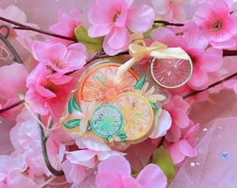 Llavero Gato Cítricos, encanto forma Limón, amuleto gato, Naranja y gatos, lindo, cristal lima, kawaii, aesthetic, flores, acrílico