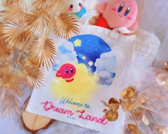 NEW KIRBY tote bag, Kawaii bolsa tela, bolsa algodón Kirby, Estrella, bolsa algodón natural, Kirby tote, bolsa ilustrada, Kirby Dreamland