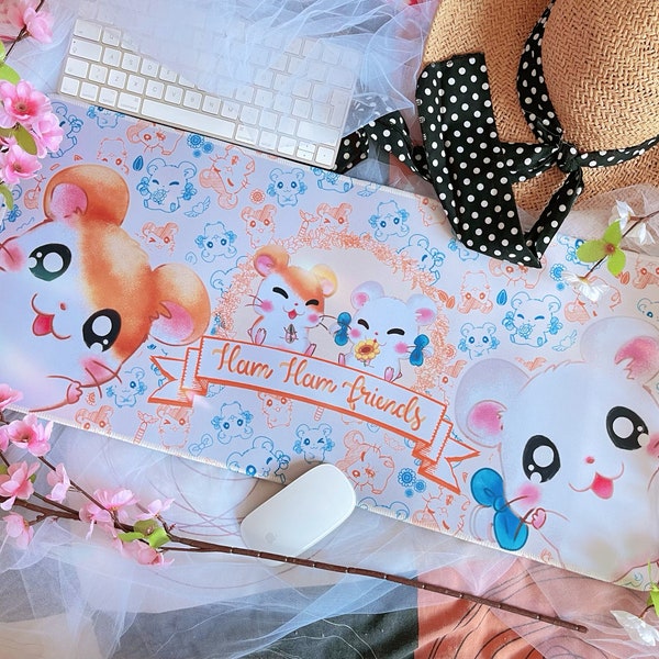 HAMTARO Mousepad, Hamtaro mousepad, Bijou, kawaii art, cute, hamster, pc, aesthetic, Hamtaro heartbreak, cute hamster, art, setup, anime