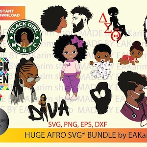 528 AFRO SVG BUNDLE, Png, Afro Woman, African American Svg, Black Girl Svg, Black Man, Black Baby svg, File di taglio digitale, Silhouette, Cameo