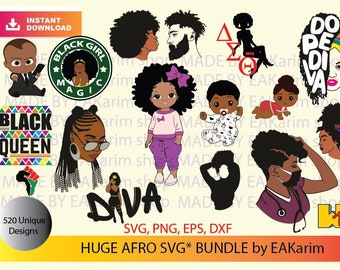 528 AFRO SVG BUNDLE, Png, Afro Woman, African American Svg, Black Girl Svg, Black Man, Black Baby svg, Digital cut file, Silhouette, Cameo