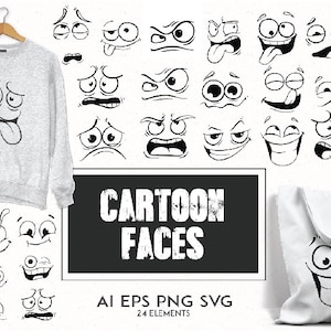 Emotion faces clipart, Emoji faces, Cartoon faces Svg, Feeling clip art, Expression faces Png Eps, Silhouette faces, Outline faces Cut files