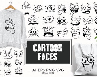 Emoji Faces Clipart, Cartoon Expressions SVG PNG EPS (Cut Files)