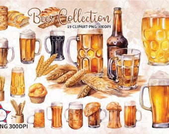 Paquete de imágenes prediseñadas de acuarela de cerveza - 102 cervezas PNG imágenes imprimibles, gráficos Lager y Ale, PNG, descarga digital instantánea, uso comercial