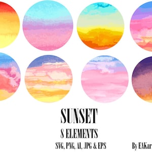 SUNSET SVG, PNG, Ai, Eps, and Jpg, Bundle,Sunset background clipart Png, Sublimation sunset png files,digital download.