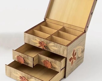 Laser Cut Jewelry Box with Drawers, Jewelry Box for Women, Wooden Gift box,Vector Files For Wood Laser Cutting file