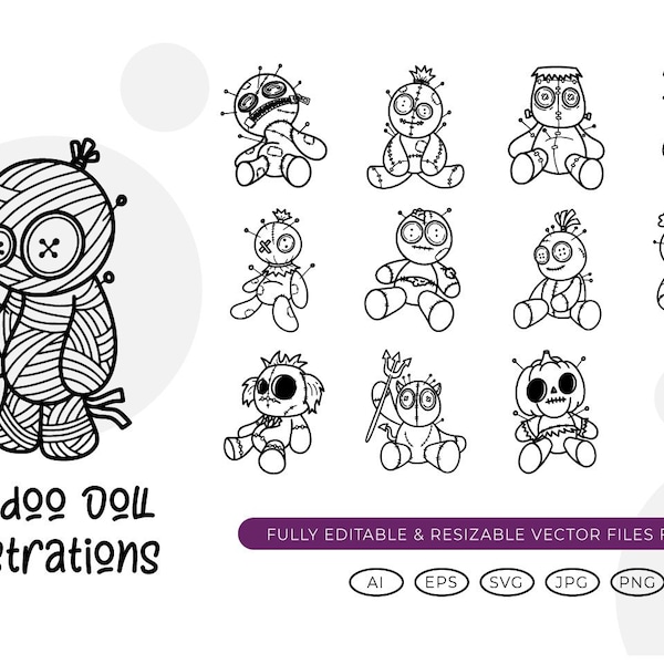 VOODOO DOLL SVG and Png Bundle, Halloween, Gothic, Religious, Silhouette and Circuit Cut Files, Voodoo Outline Drawings Digital Clip Art