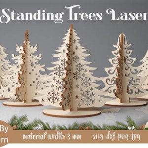 Alberi di Natale in piedi tagliati al laser, alberi di Natale in piedi tagliati al laser 3D, alberi di pino tagliati al laser, decorazioni per alberi di Natale SVG