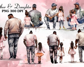 Father’s Day watercolor clipart, Black Dad and Daughter Watercolor Clipart, Father’s Day, Father clipart, Wall Art, Father and Daughter.