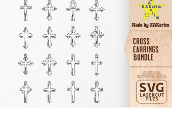 Christian Cross Earring Laser Cut Templates, Dxf Cross Earrings Bundle, Cricut Silhouette Glowforge Files digital download PDF DXF CDR