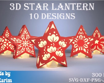 スター ランタン SVG バンドル | ペーパー クラフト | ペーパー ランプ SVG | スター ランタン デザイン、デジタル ファイル、即時ダウンロード