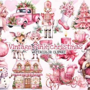 PINK CHRISTMAS Season Christmas Png Clipart Cottagecore Watercolor Winter Bundle Pink Watercolor Christmas Clipart Winter Clipart Sublimatio
