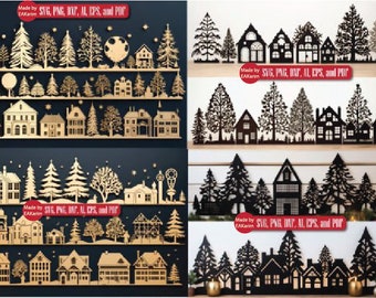 Christmas Villages SVG Bundle | Christmas decor, Christmas Houses SVG Cut Files for Cricut | Digital Download, Wood laser cut, Glowforge,