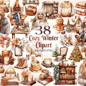 Cozy Winter Clipart Bundle Cozy Winter PNG Clipart Watercolor Winter Cozy Reading Girl Clipart Cozy Xmas Time Clipart Winter Season Clipart