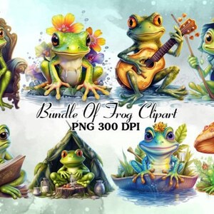 Grenouille aquarelle Clipart, graphiques de douche de bébé mignon, Nursery Decor Wall Art, amphibien Woodland Animal PNG, téléchargement immédiat.