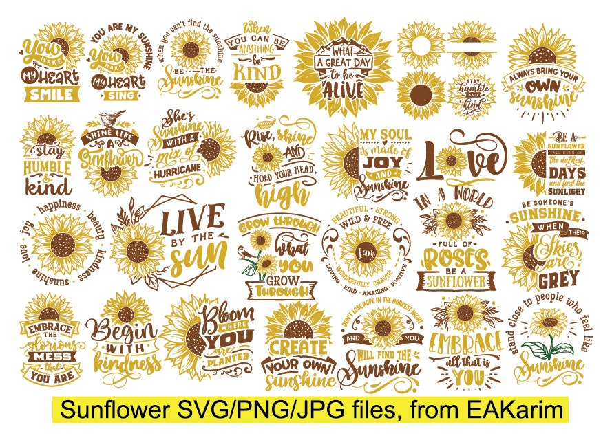 165 SUNFLOWER SVG PNG Bundle Sunflower svg half sunflower | Etsy