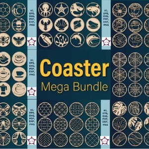 Coasters Bundle, Vector Laser cut file SVG DXF, Glowforge Laser cut template Patterns, Digital files, Instant download