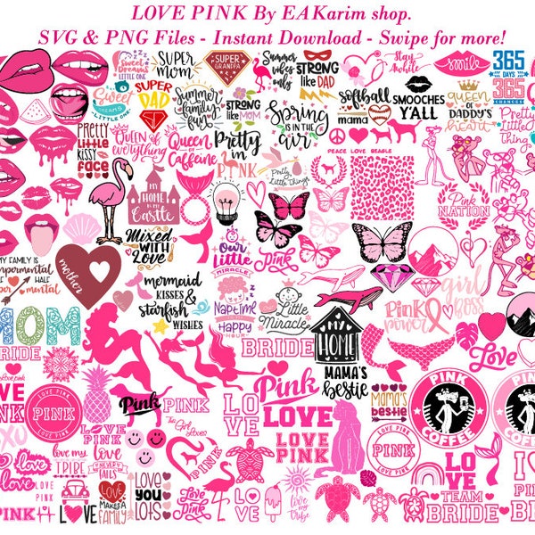 LIEFDE ROZE SVG, Love Pink Svg-bundel, Love Pink ClipArt, Pink Panther, Pink Mermaid, Pink Lips, Flamingo Pink, svg, png, Instant download.