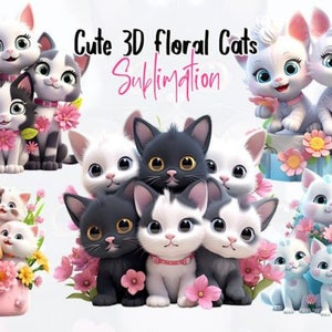 Watercolor Kittens Clipart Bundle - Adorable Enchanted Fairytale Style, Cute Cat Stickers, PNG, Instant Digital Download, Commercial Use