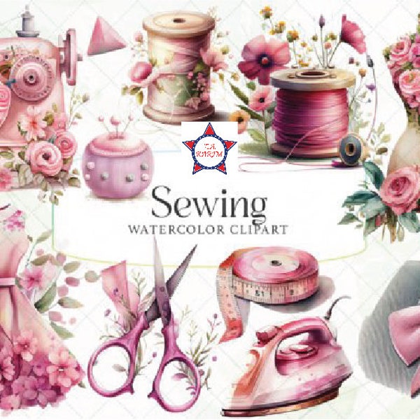 Watercolor Sewing Clipart, quilting clipart - Vintage Sewing machine clipart, Instant Download - High Quality, 11 Unique Designs