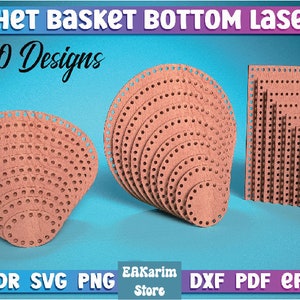 Szydełkowy kosz na dole laserowo wycinany, Svg, Cdr, Png, Dxf, pliki Eps, dna do szydełkowego kosza, podstawa kosza na szydełku Pliki wycinane laserowo