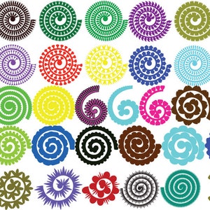 K&ouml;nnte beinhalten: Ein Set mit 36 Papierblumen-Vorlagen in verschiedenen Farben und Designs. Die Vorlagen haben die Form einer Spirale und verschiedene Muster und Texturen. Die Vorlagen k&ouml;nnen verwendet werden, um Papierblumen f&uuml;r Bastelarbeiten, Dekorationen und andere Projekte zu erstellen.