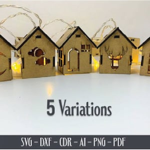 Fairy Lights House Template Lantern Tea Light Holder Laser Cut SVG files, Glowforge Home Laser Cut, DIY Decoration Wood Laser Plan