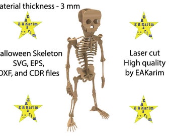 Build Your Own Skeleton Laser Cut Digital File | Cute Halloween DIY Skeleton | Skeletal Bone Learning Activity | Fall Craft | Glowforge