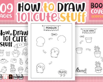 HOW TO DRAW 109 Pages Cute Stuff for Kids : Printable Worksheets /  How-to-draw E-book / Cartoon Character Classroom Activity / Kids Activity 